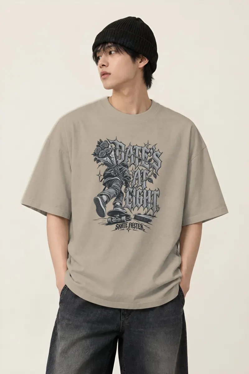 "Date's At Eight" Men's Oversized Heavyweight Crewneck T-Shirt