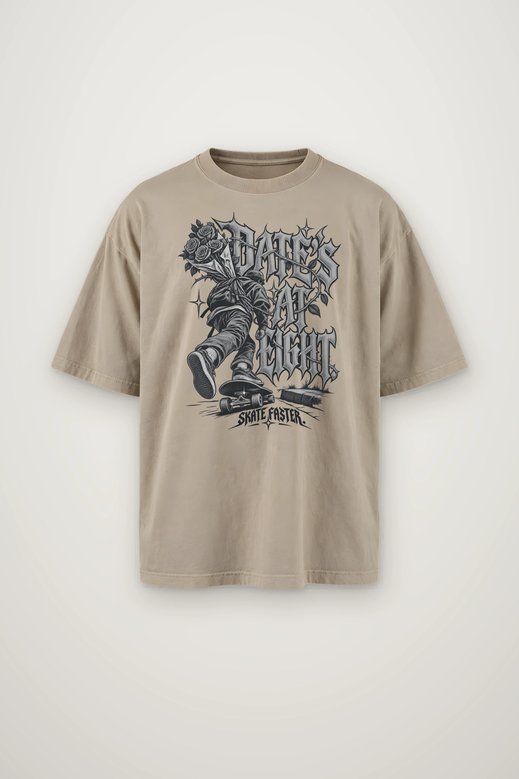 "Date's At Eight" Men's Oversized Heavyweight Crewneck T-Shirt