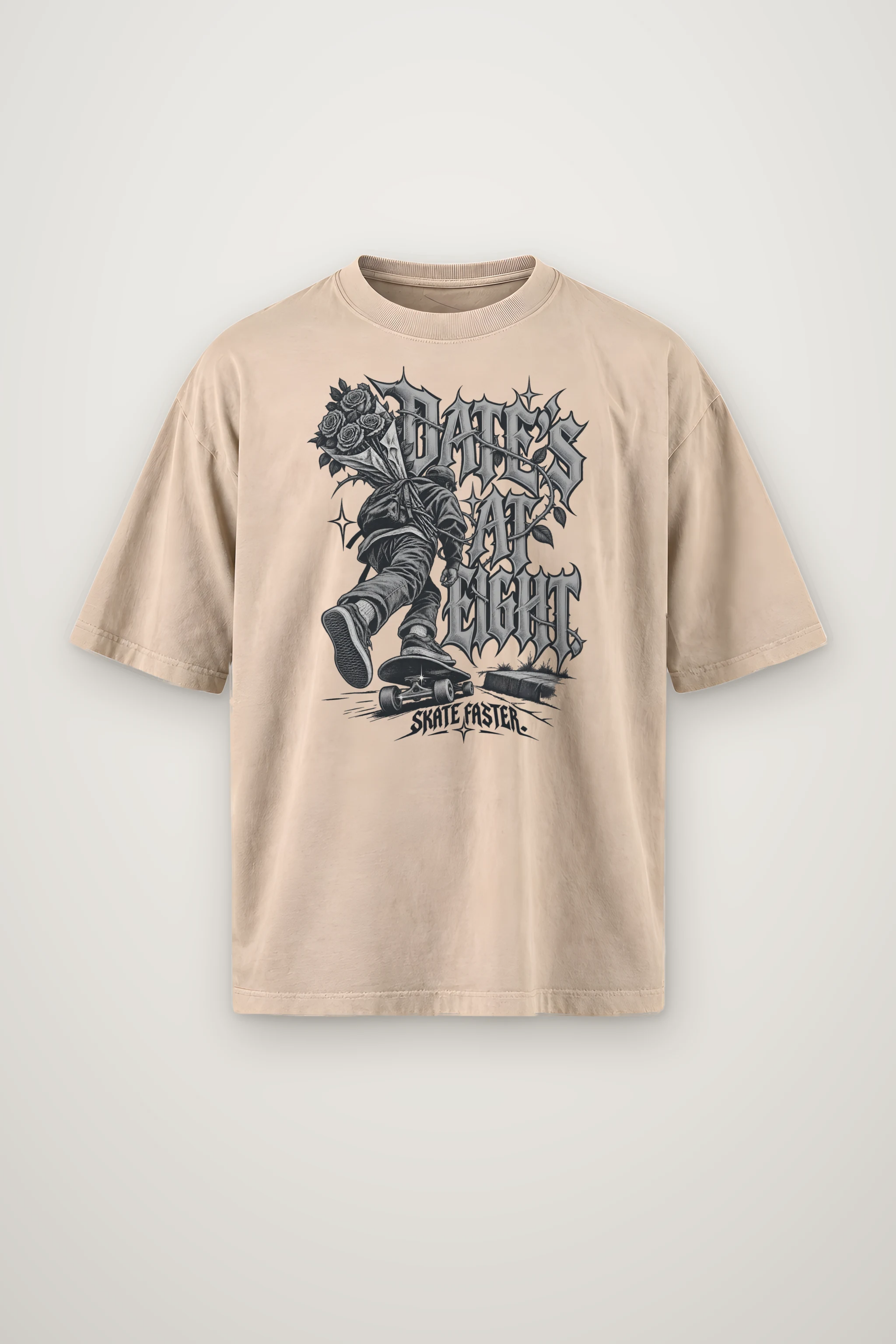 "Date's At Eight" Men's Oversized Heavyweight Crewneck T-Shirt