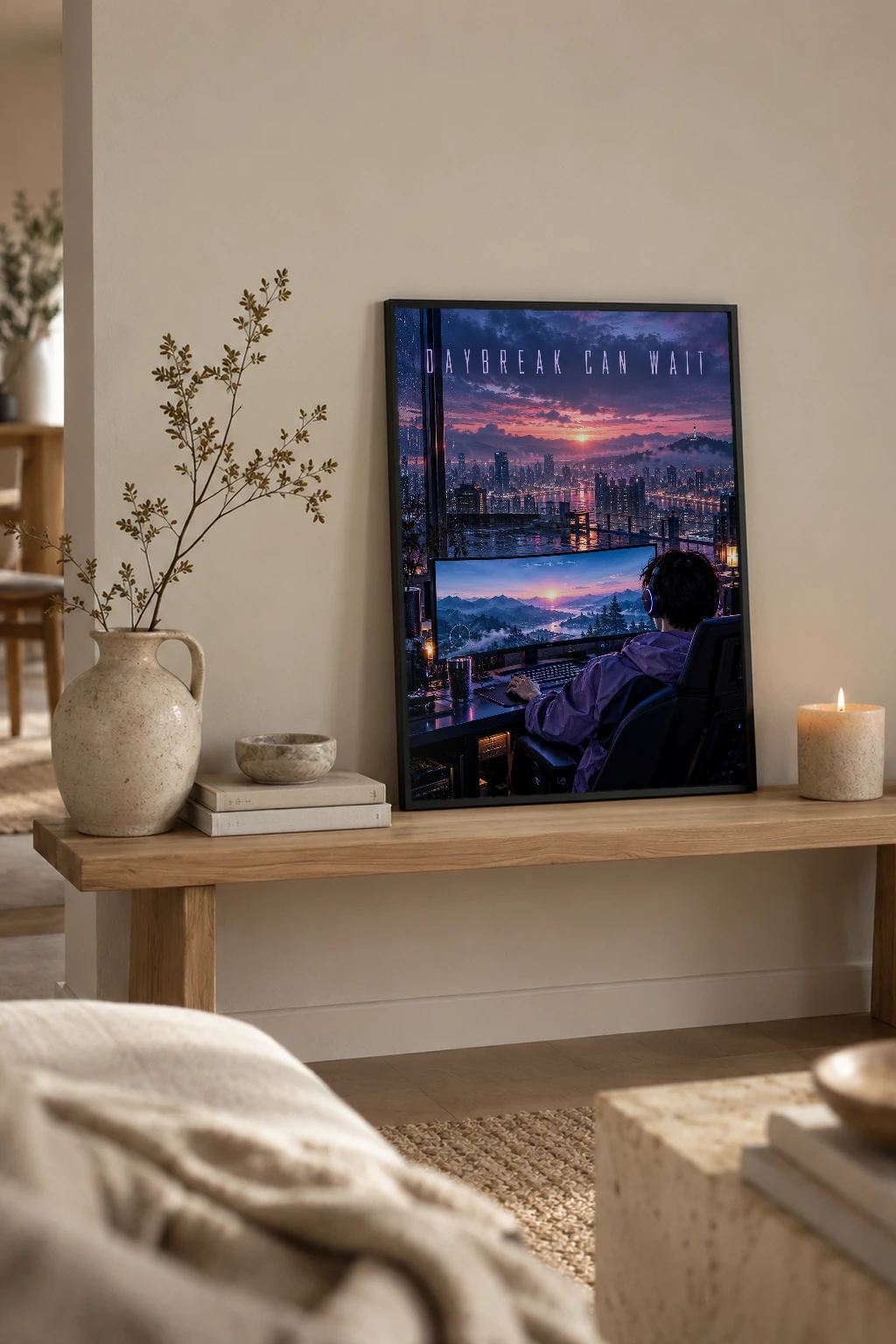 "Daybreak Can Wait" Premium Wooden Framed Poster