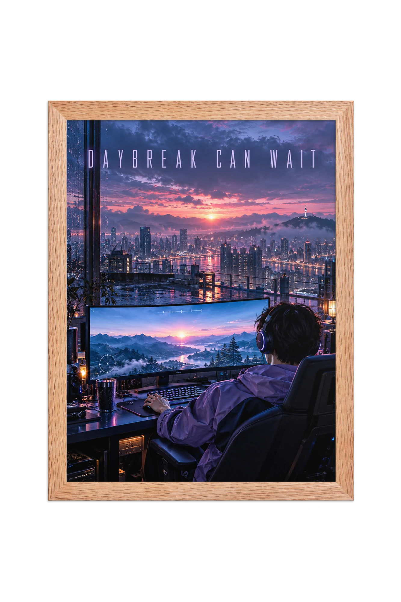 "Daybreak Can Wait" Premium Wooden Framed Poster