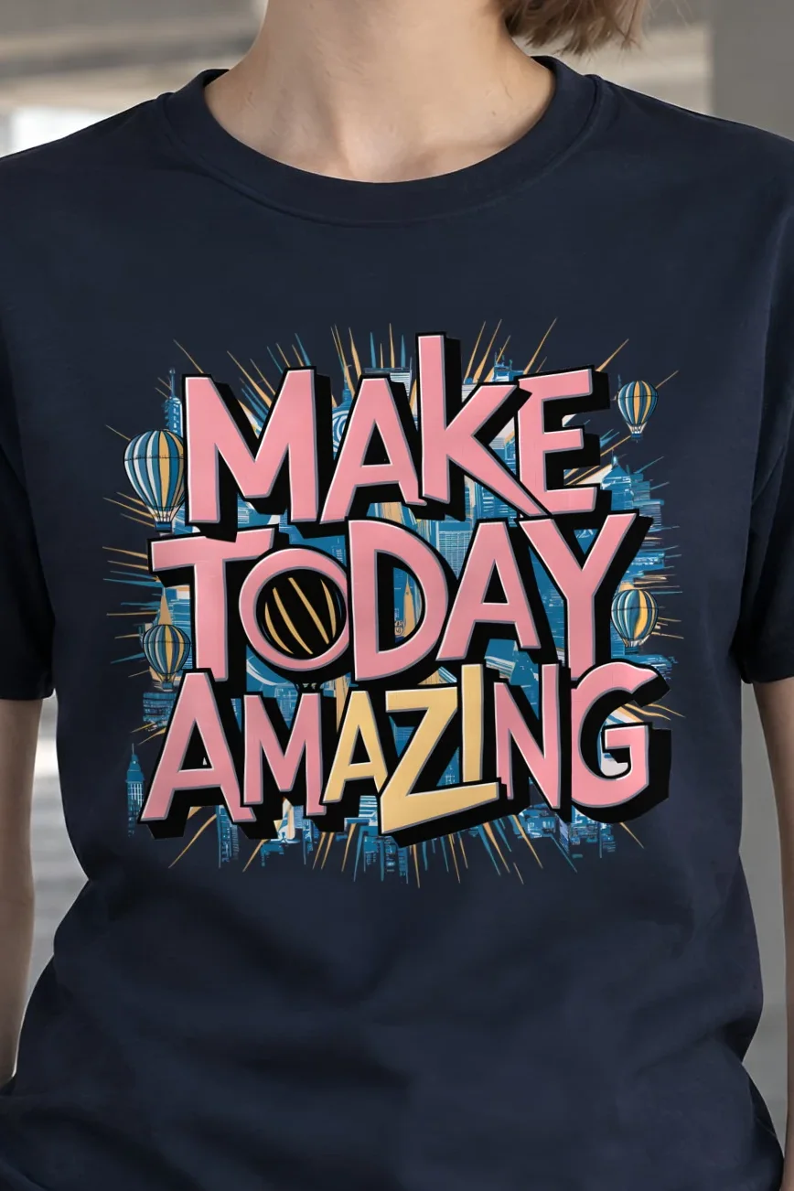 "Daybreak Skyline" Heavyweight Unisex Crewneck T-shirt - the graphic up close