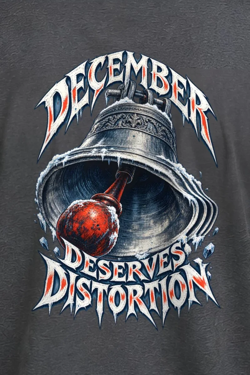 "December Deserves Distortion" Heavyweight Unisex Crewneck T-shirt - the graphic up close