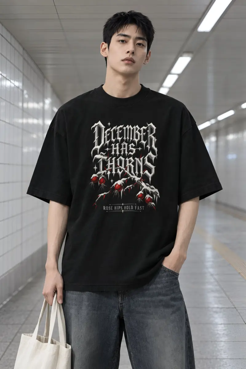 "December Has Thorns" Men's Oversized Heavyweight Crewneck T-Shirt