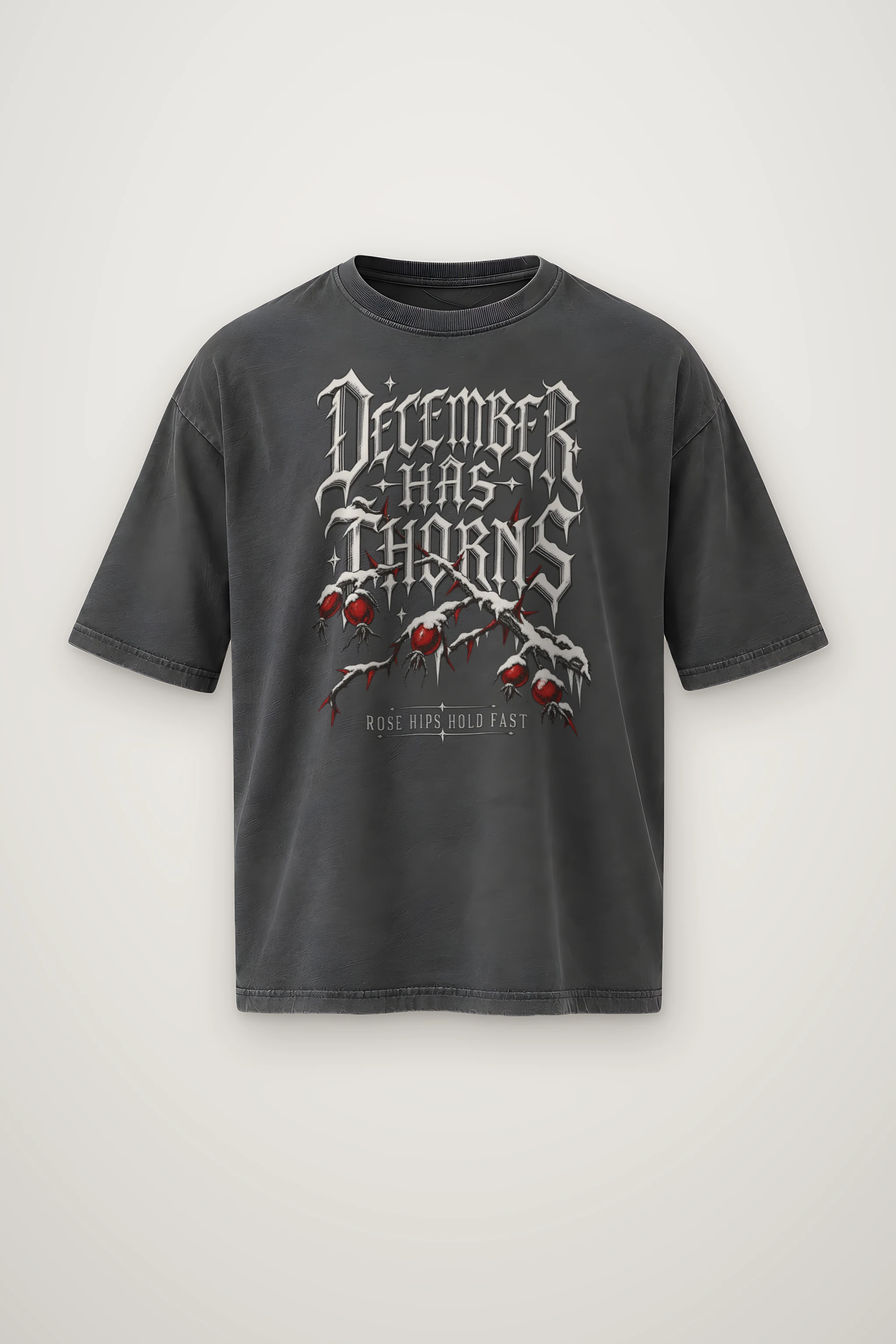 "December Has Thorns" Men's Oversized Heavyweight Crewneck T-Shirt