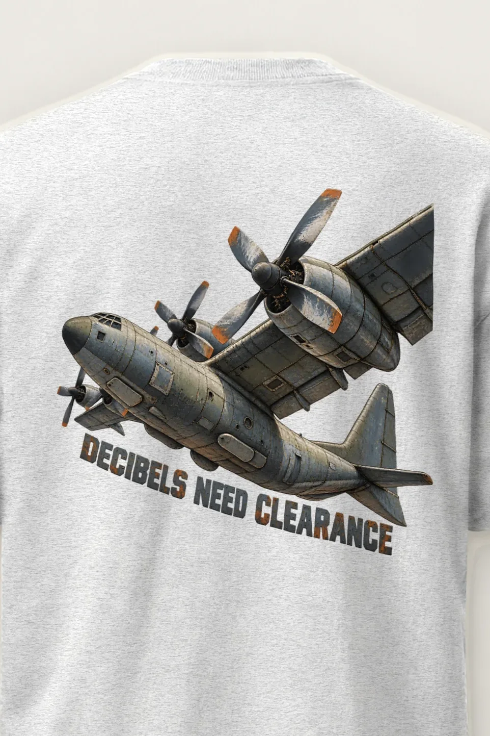 "Decibels Need Clearance" Heavyweight Unisex Crewneck T-shirt - the graphic up close