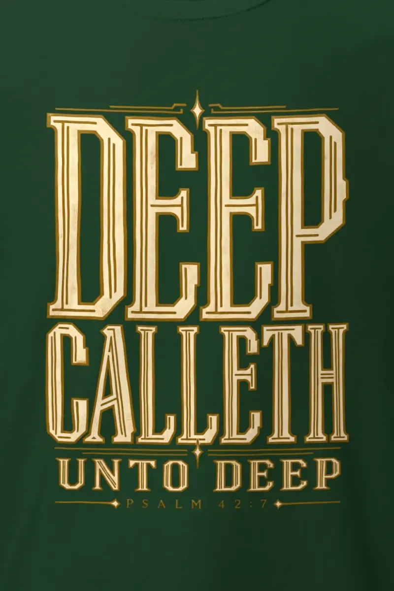 "Deep Calleth Unto Deep" Heavyweight Unisex Crewneck T-shirt - the graphic up close