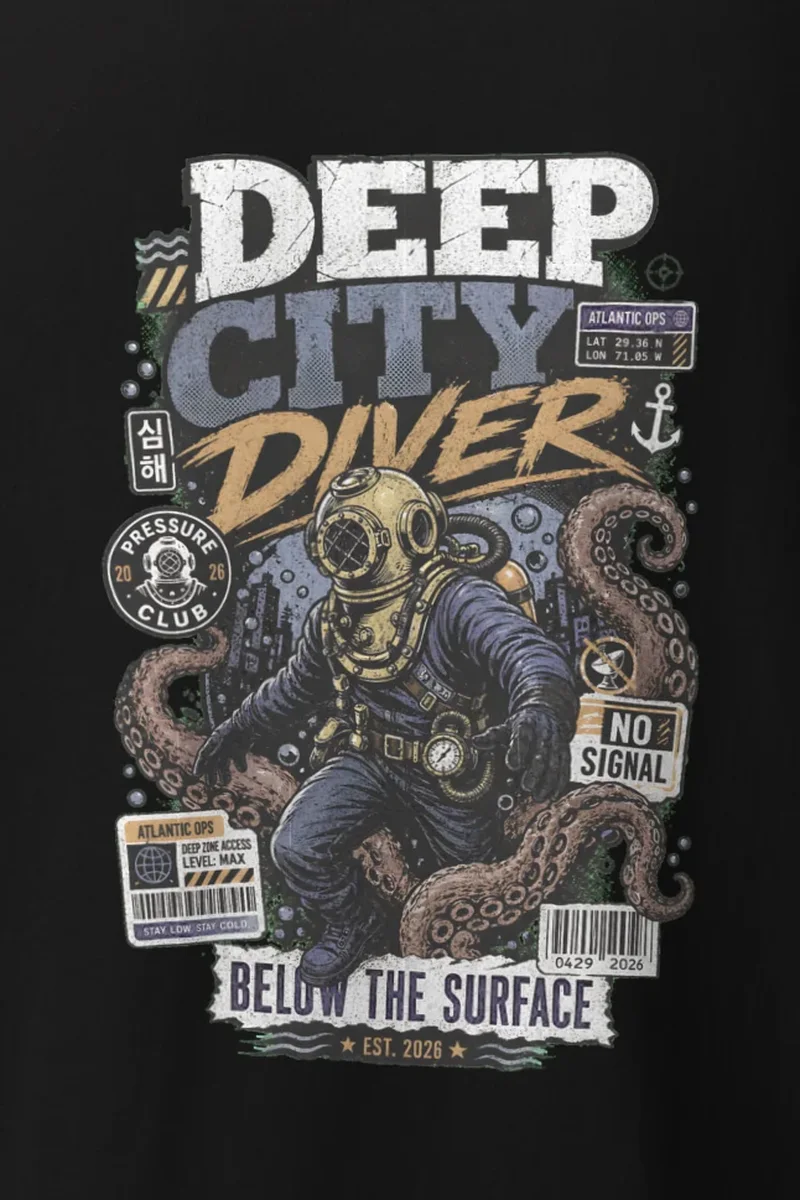 "Deep City Diver" Heavyweight Unisex Crewneck T-shirt
