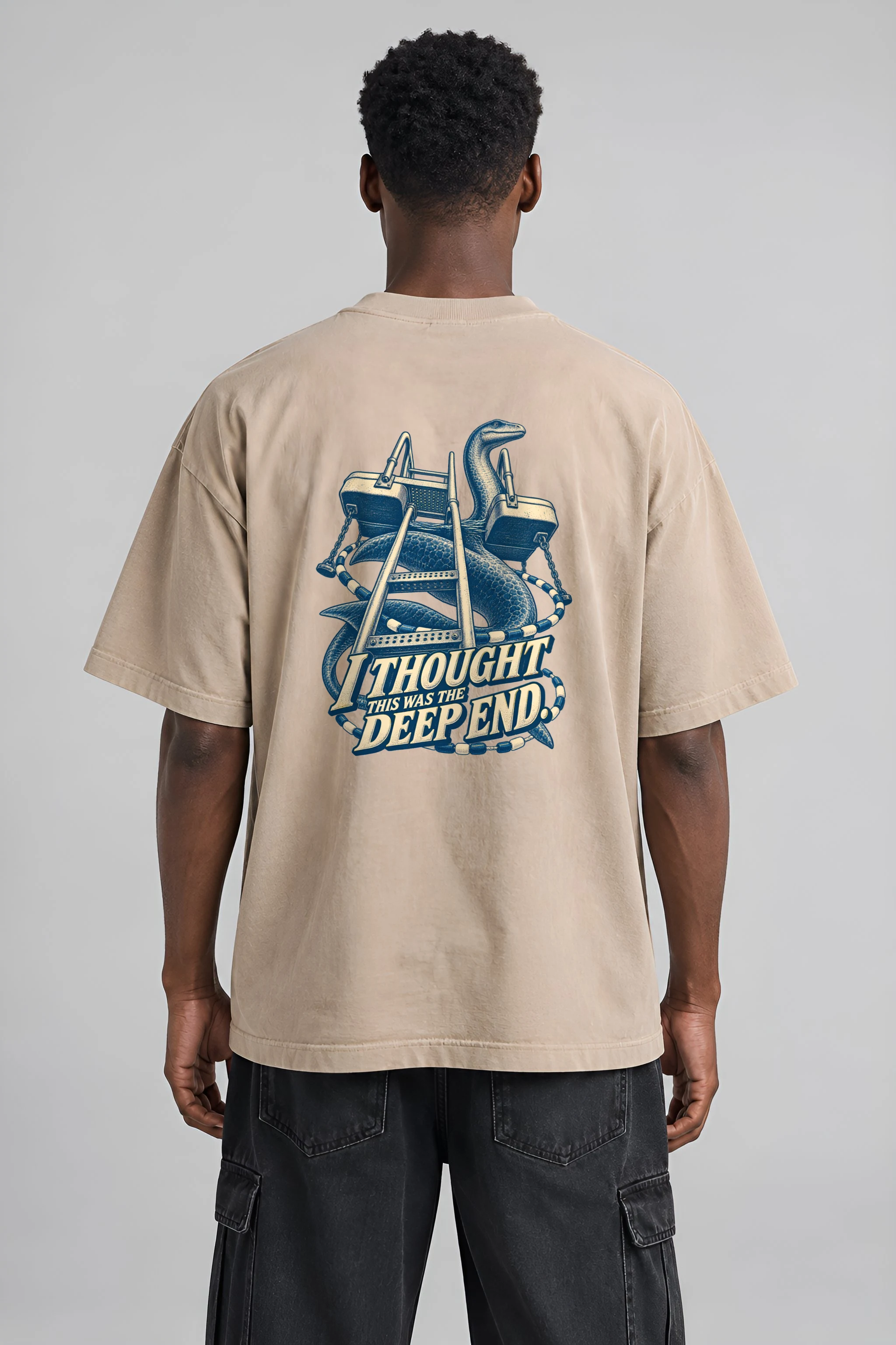 "Deep End Sea Serpent" Men's Oversized Heavyweight Crewneck T-Shirt