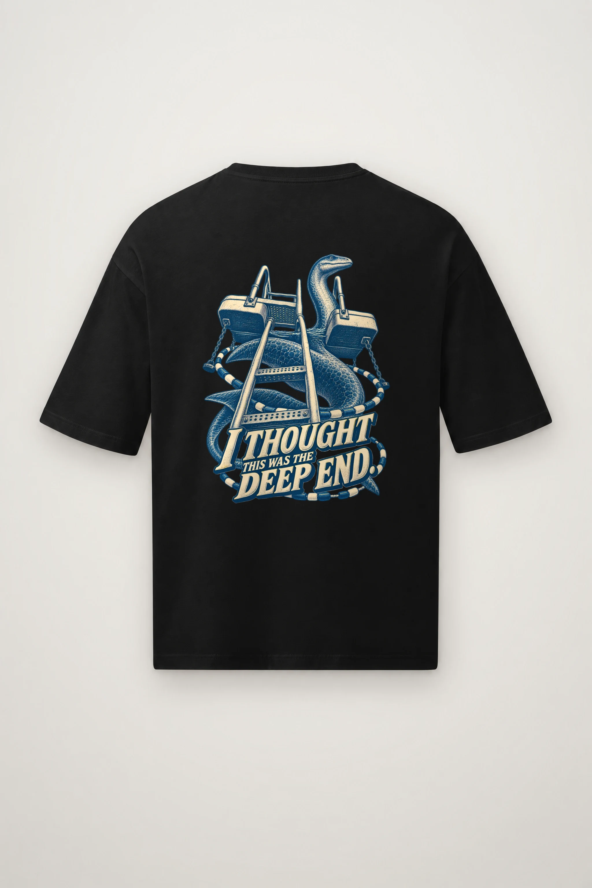 "Deep End Sea Serpent" Men's Oversized Heavyweight Crewneck T-Shirt
