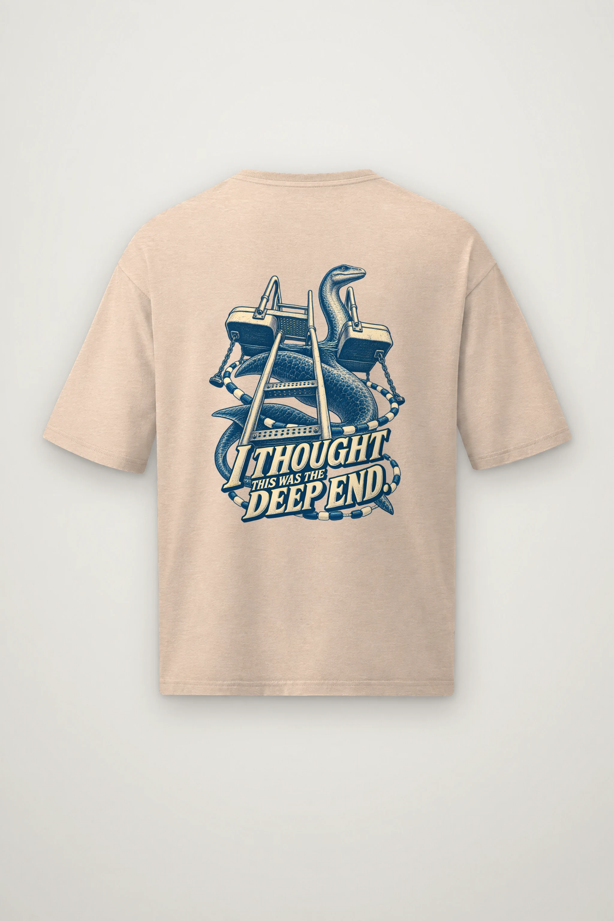 "Deep End Sea Serpent" Men's Oversized Heavyweight Crewneck T-Shirt