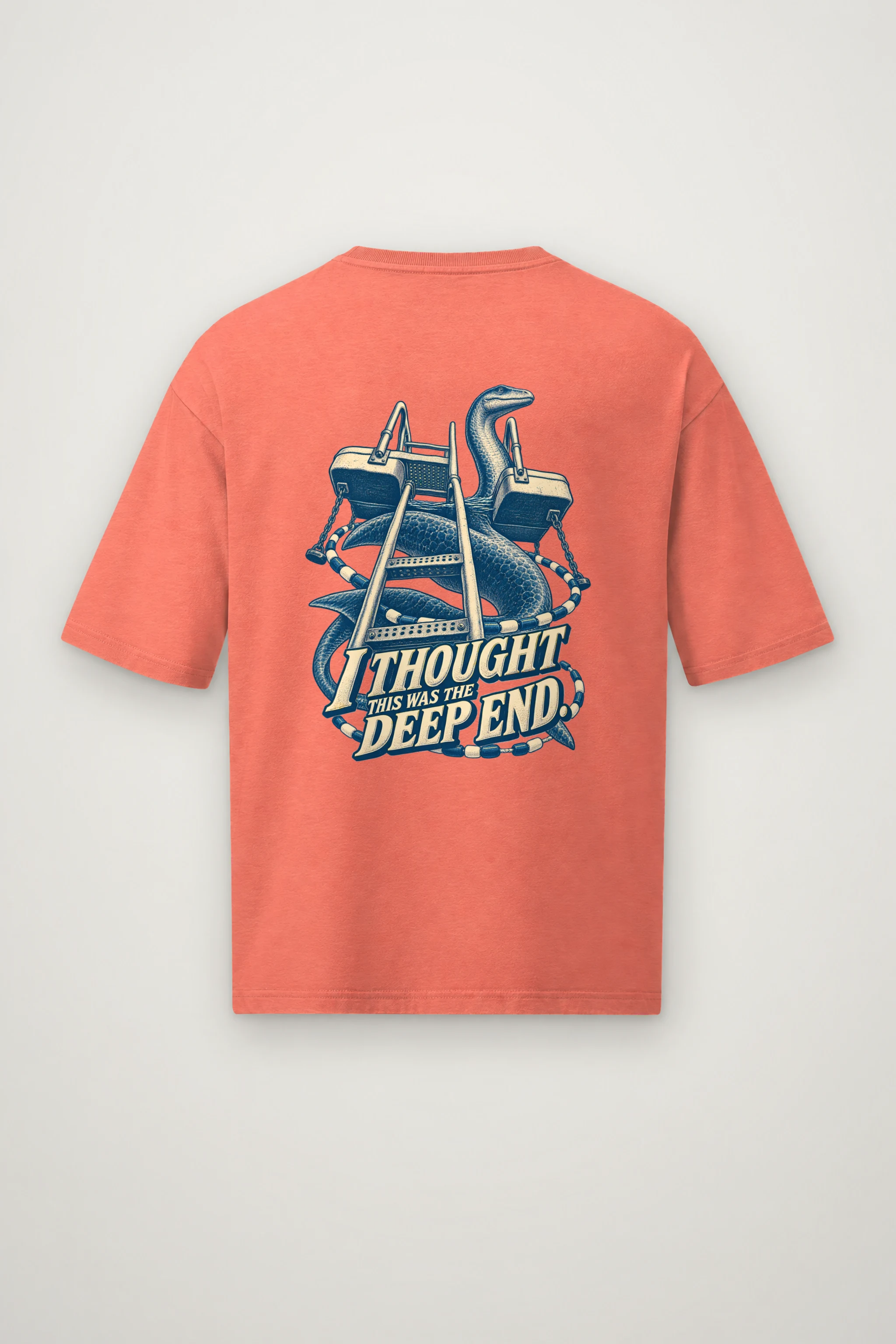 "Deep End Sea Serpent" Men's Oversized Heavyweight Crewneck T-Shirt
