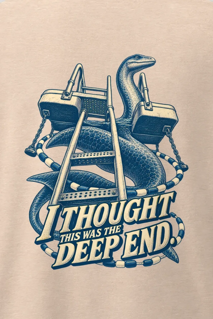 "Deep End Sea Serpent" Men’s Oversized Heavyweight Crewneck T-Shirt - the graphic up close