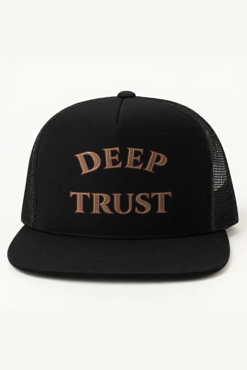 "DEEP TRUST" 5 Panel Trucker Cap · Embroidered