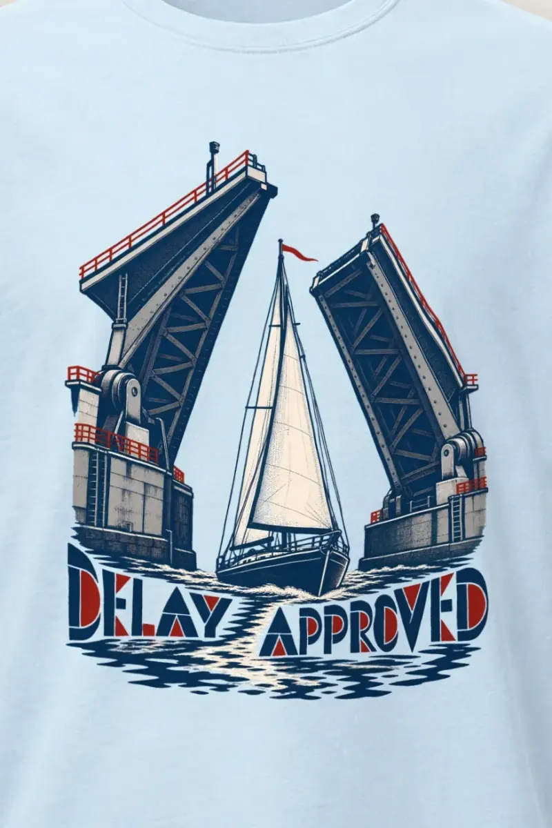 "Delay Approved" Heavyweight Unisex Crewneck T-shirt - the graphic up close