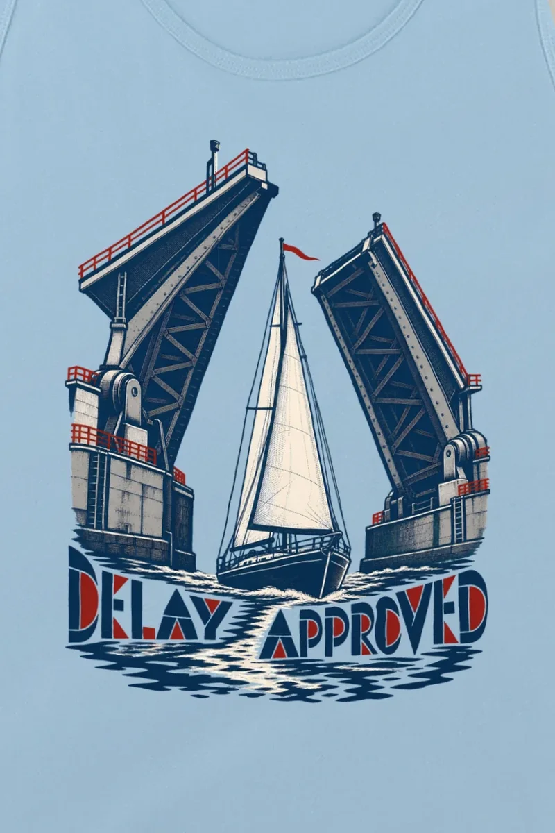 "Delay Approved" Unisex Jersey Tank - the graphic up close