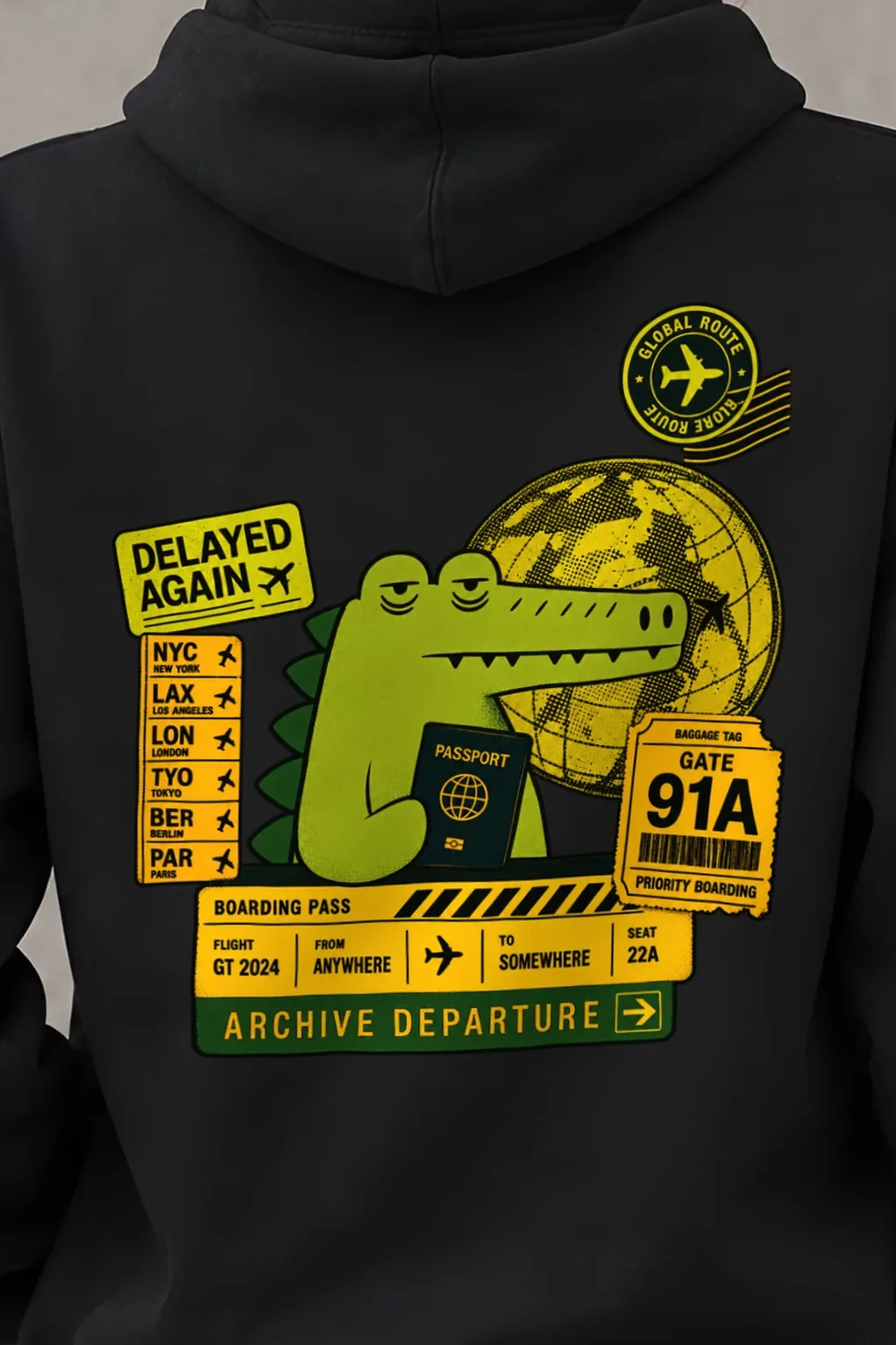 "Delayed Again" 1 Pullover Hoodie - the graphic up close