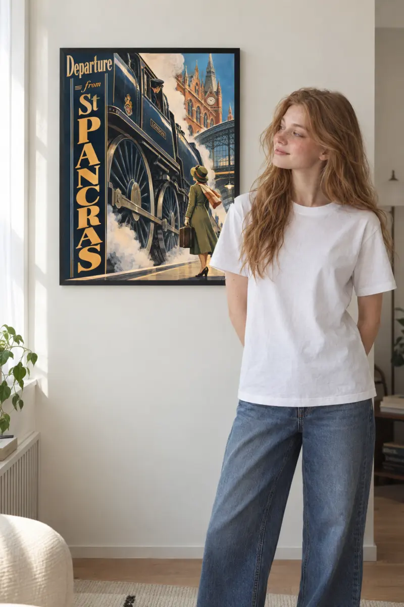 “Departure from St Pancras London” Premium Wooden Framed Poster