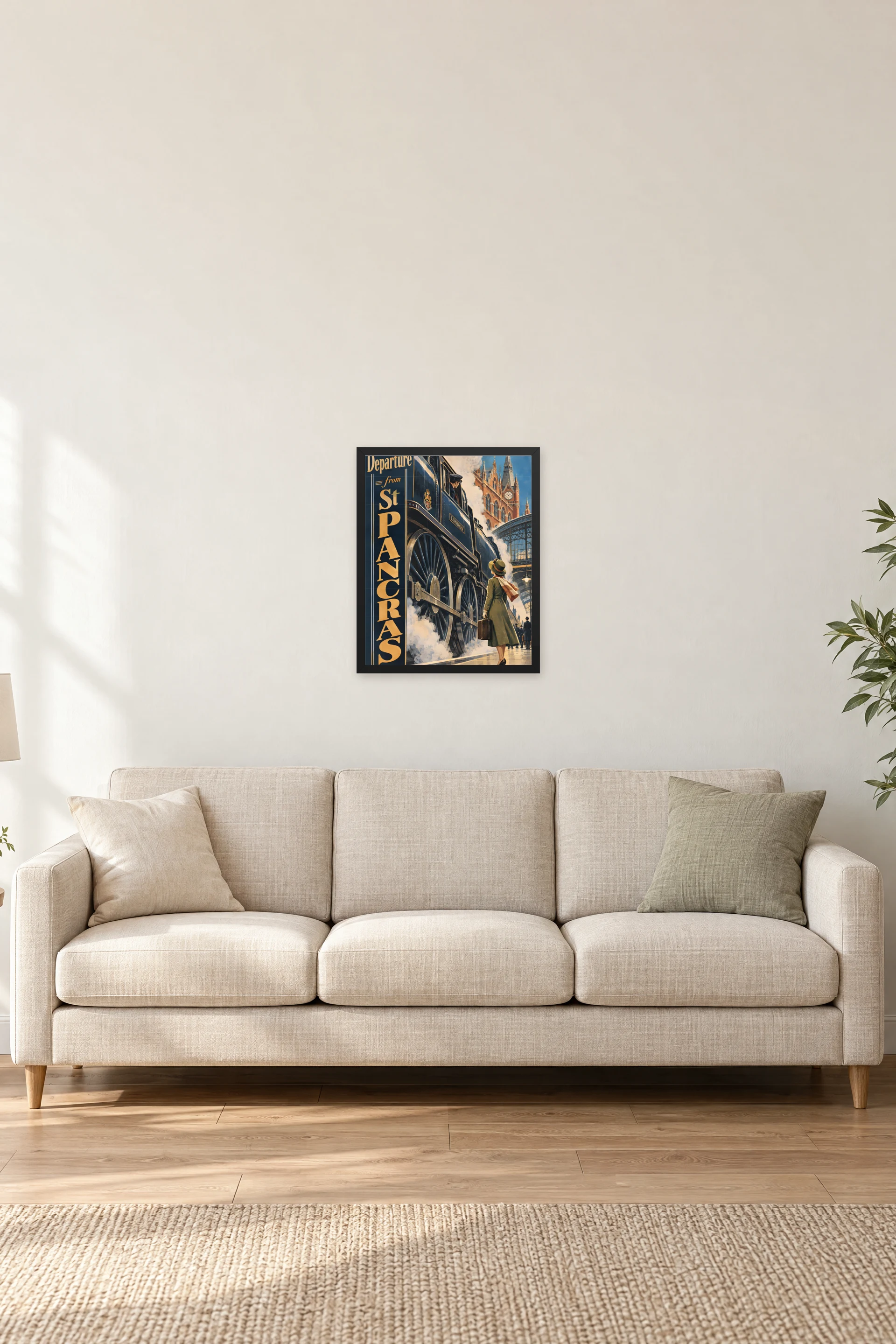 "Departure from St Pancras London" Premium Wooden Framed Poster — Black frame, 16 × 20 in