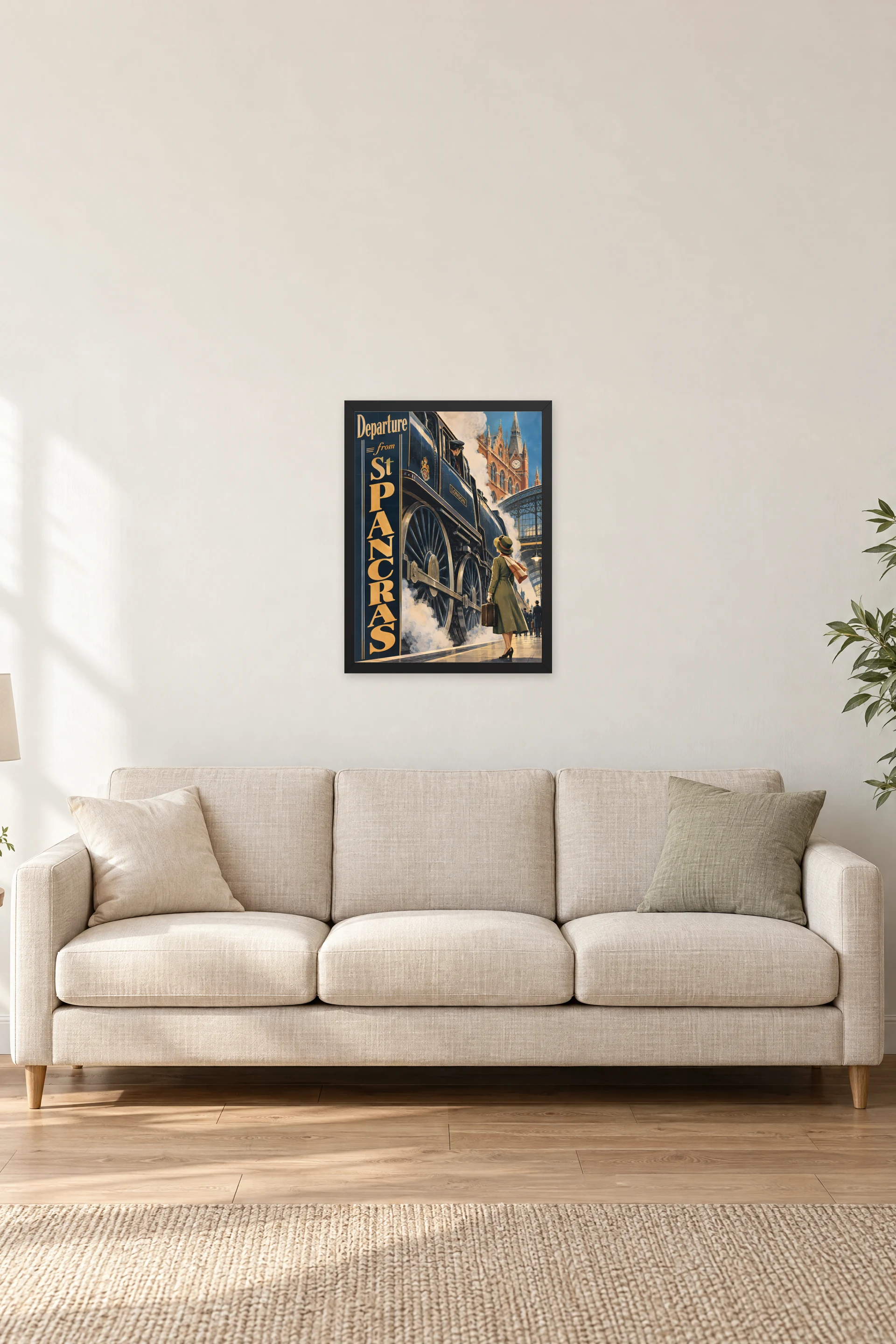 "Departure from St Pancras London" Premium Wooden Framed Poster — Black frame, 18 × 24 in