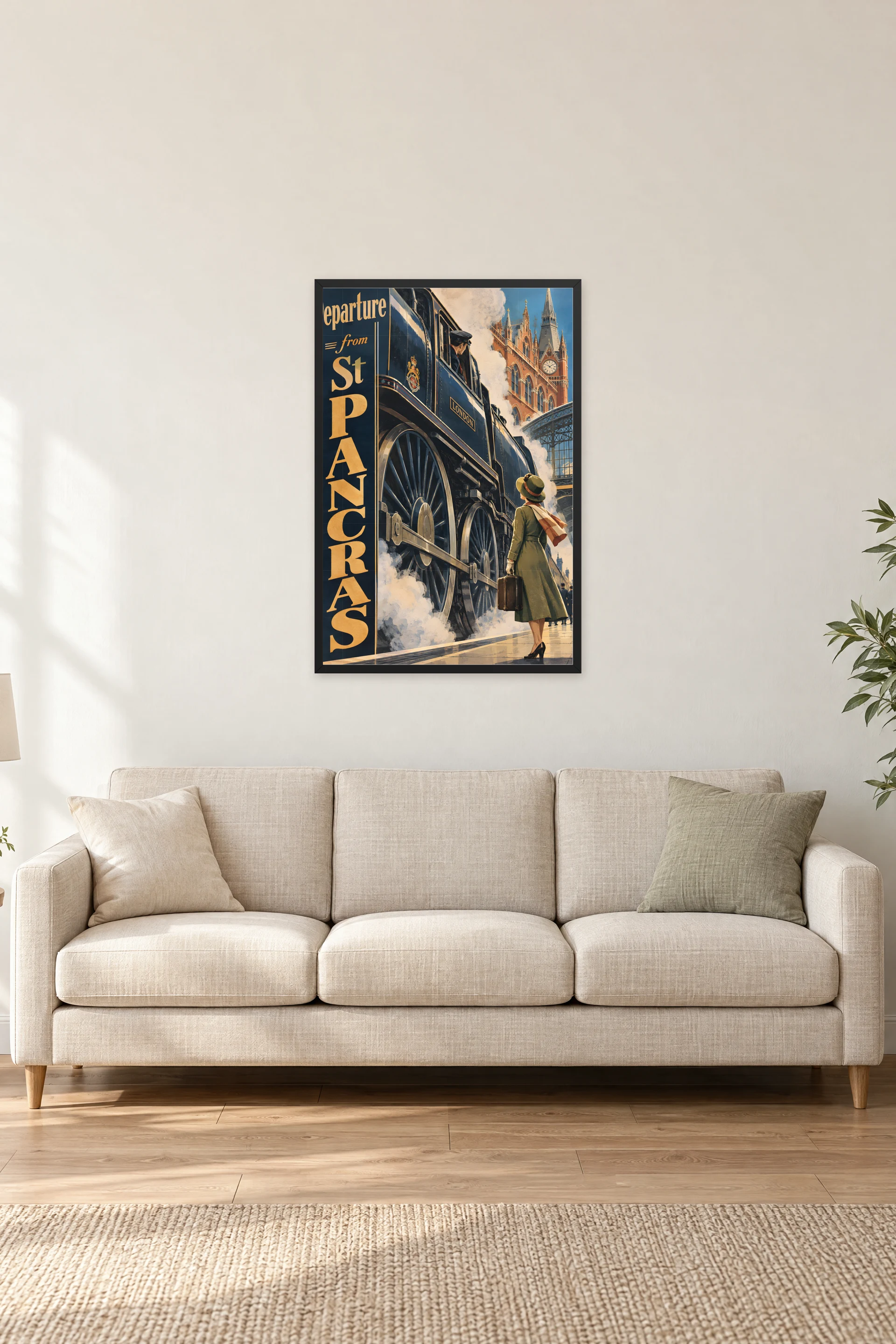 "Departure from St Pancras London" Premium Wooden Framed Poster — Black frame, 24 × 36 in