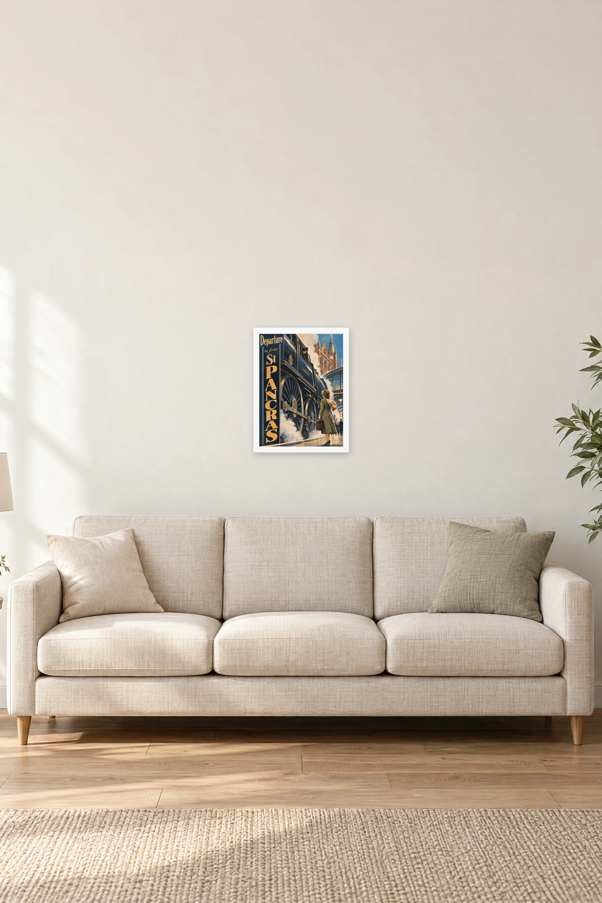 "Departure from St Pancras London" Premium Wooden Framed Poster — White frame, 12 × 16 in