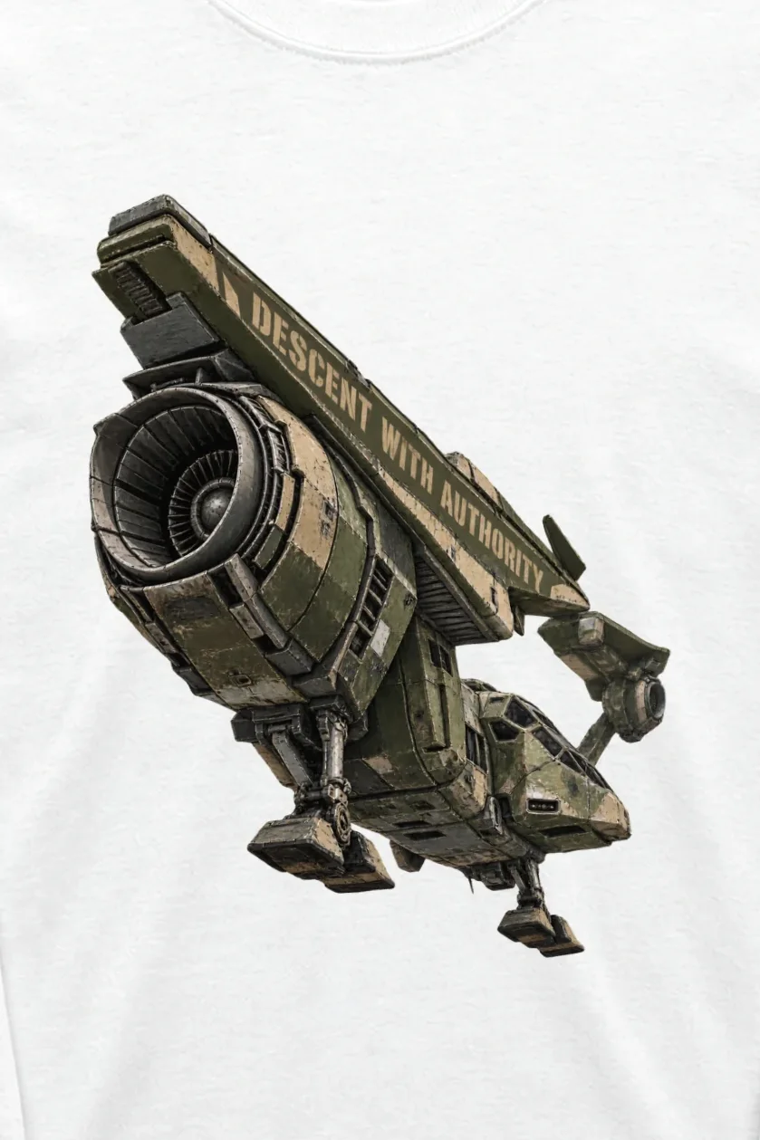 "Descent With Authority" Unisex Longsleeve T-shirt - the graphic up close