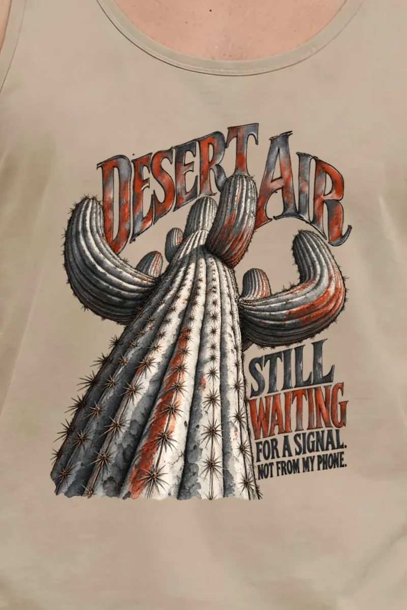 "Desert Air Still Waiting" Unisex Jersey Tank - the graphic up close