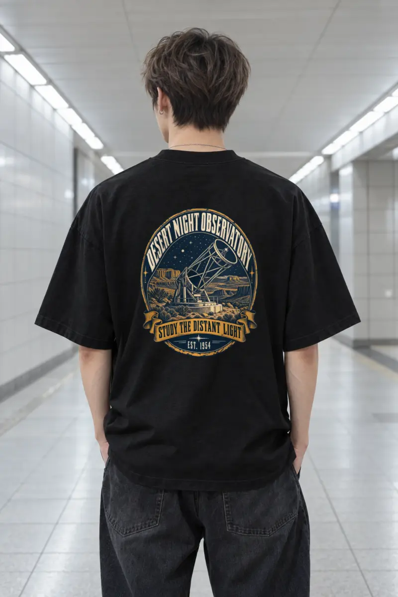 "Desert Night Observatory" Men's Oversized Heavyweight Crewneck T-Shirt