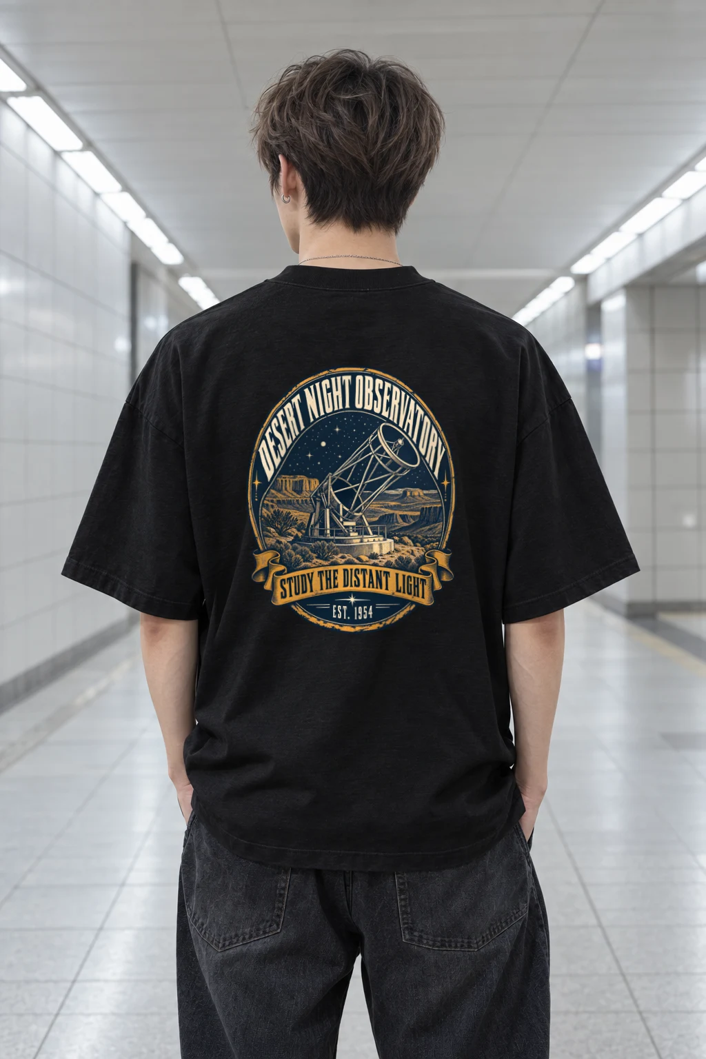 "Desert Night Observatory" Men's Oversized Heavyweight Crewneck T-Shirt