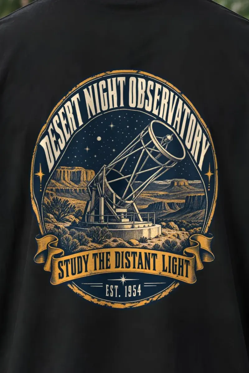 "Desert Night Observatory" Men’s Oversized Heavyweight Crewneck T-Shirt - the graphic up close