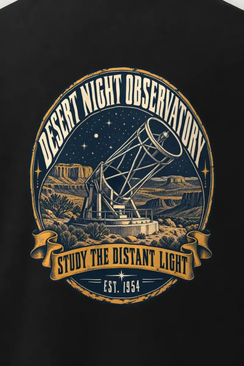 "Desert Night Observatory" Men’s Oversized Heavyweight Crewneck T-Shirt - the graphic up close
