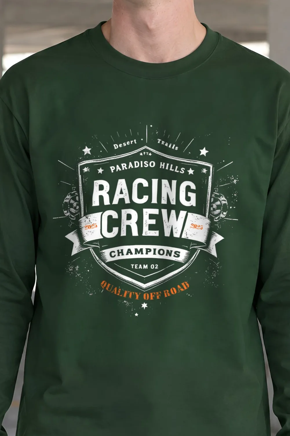 "Desert Trails Racing" Unisex Longsleeve T-shirt - the graphic up close