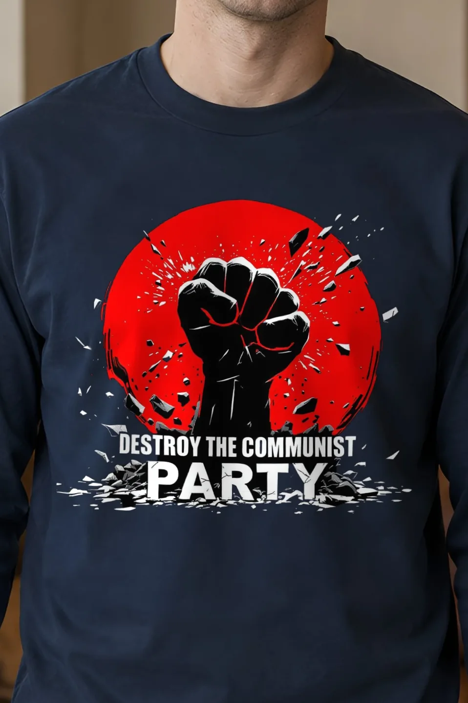 "Destroy Communist Party" Unisex Longsleeve T-shirt - the graphic up close