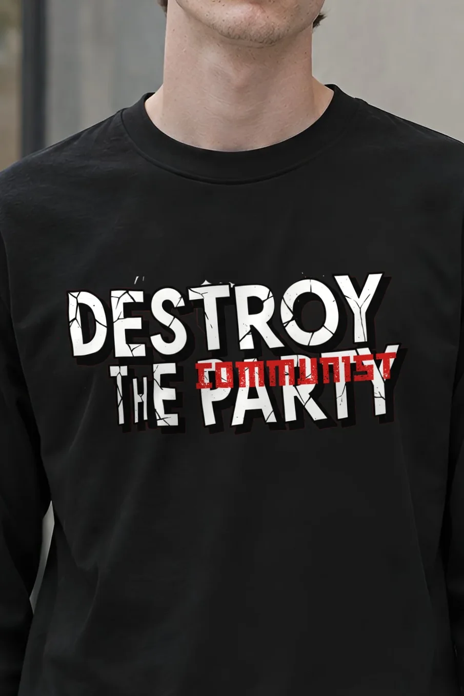 "Destroy The Communist Party" Unisex Longsleeve T-shirt - the graphic up close