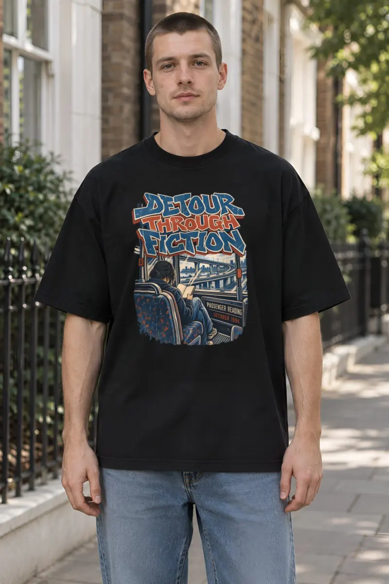 "Detour Through Fiction" Unisex Oversized Heavyweight Crewneck T-Shirt