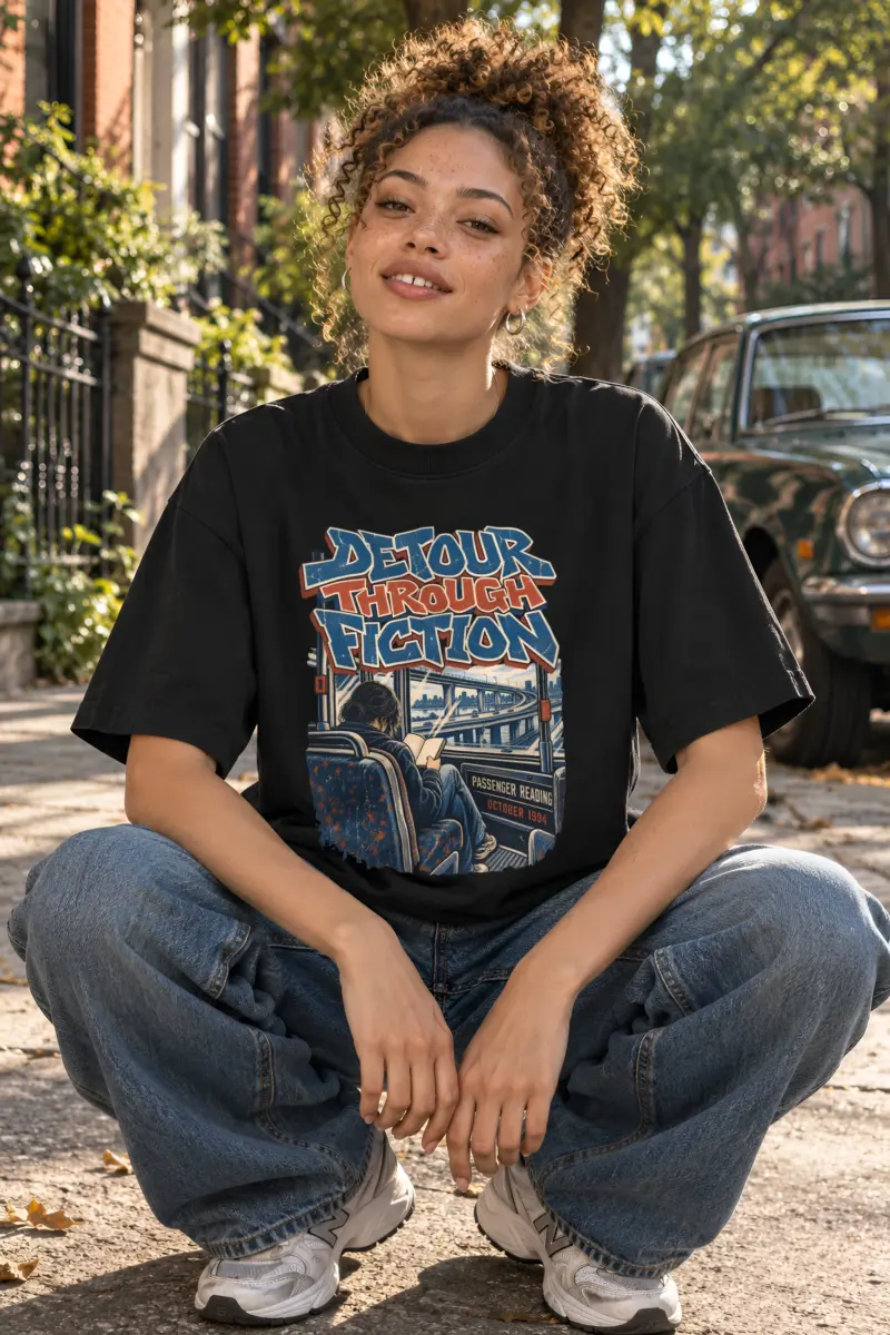 "Detour Through Fiction" Unisex Oversized Heavyweight Crewneck T-Shirt