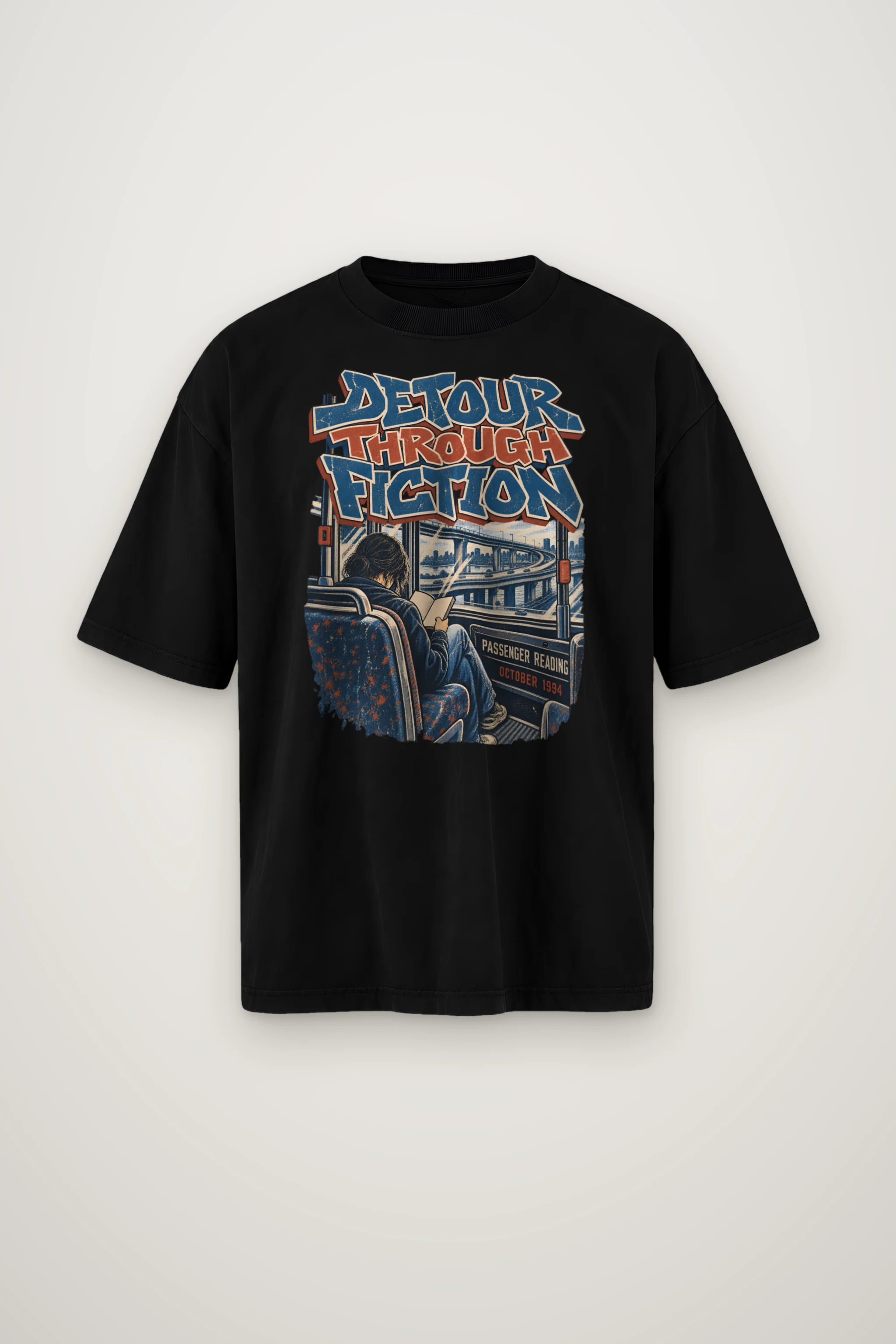 "Detour Through Fiction" Men's Oversized Heavyweight Crewneck T-Shirt