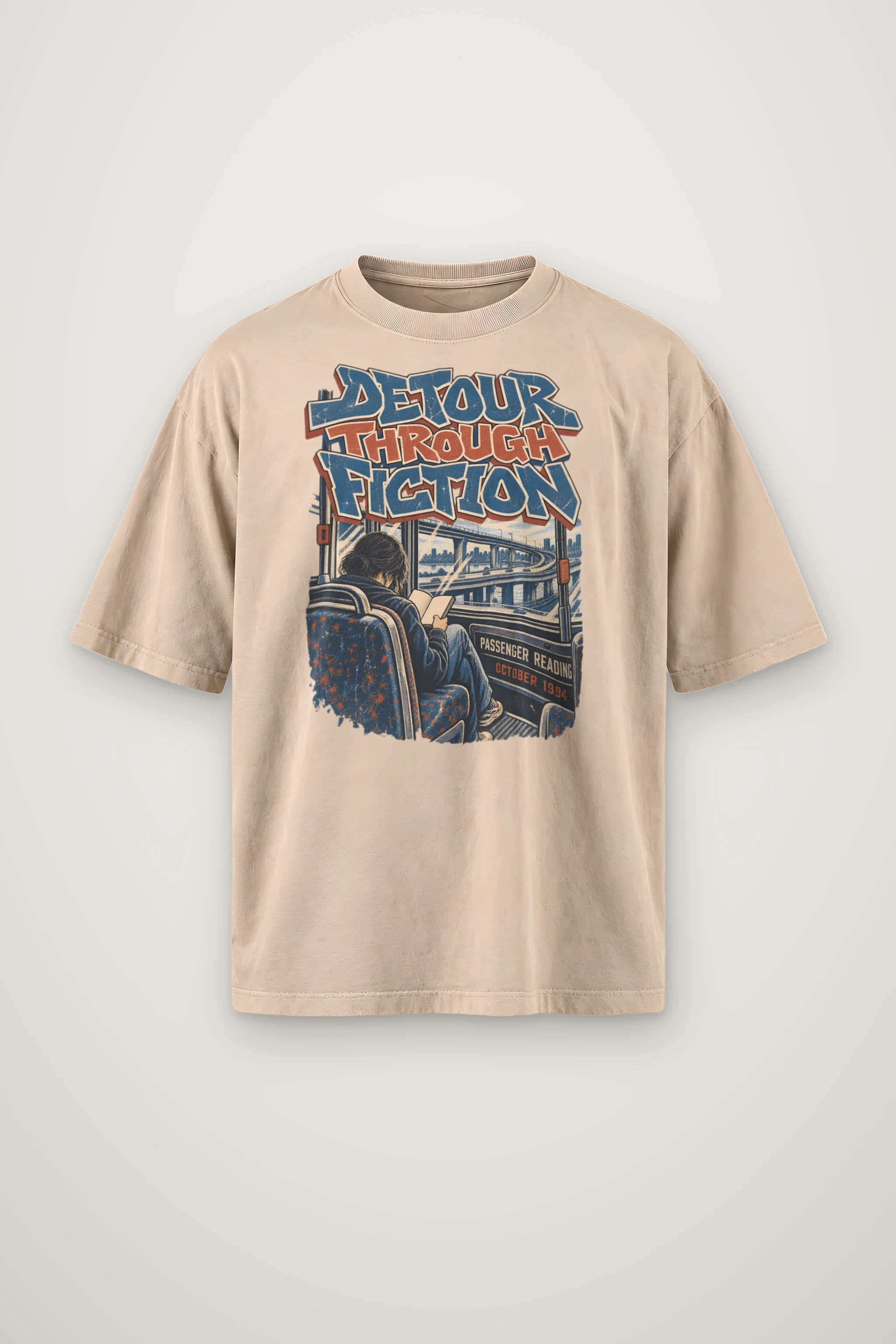 "Detour Through Fiction" Men's Oversized Heavyweight Crewneck T-Shirt