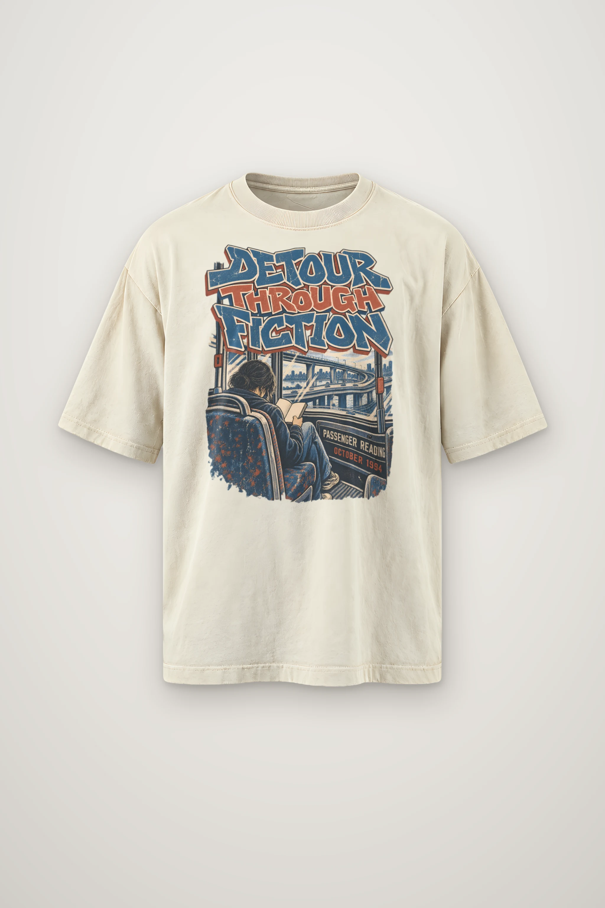 "Detour Through Fiction" Men's Oversized Heavyweight Crewneck T-Shirt