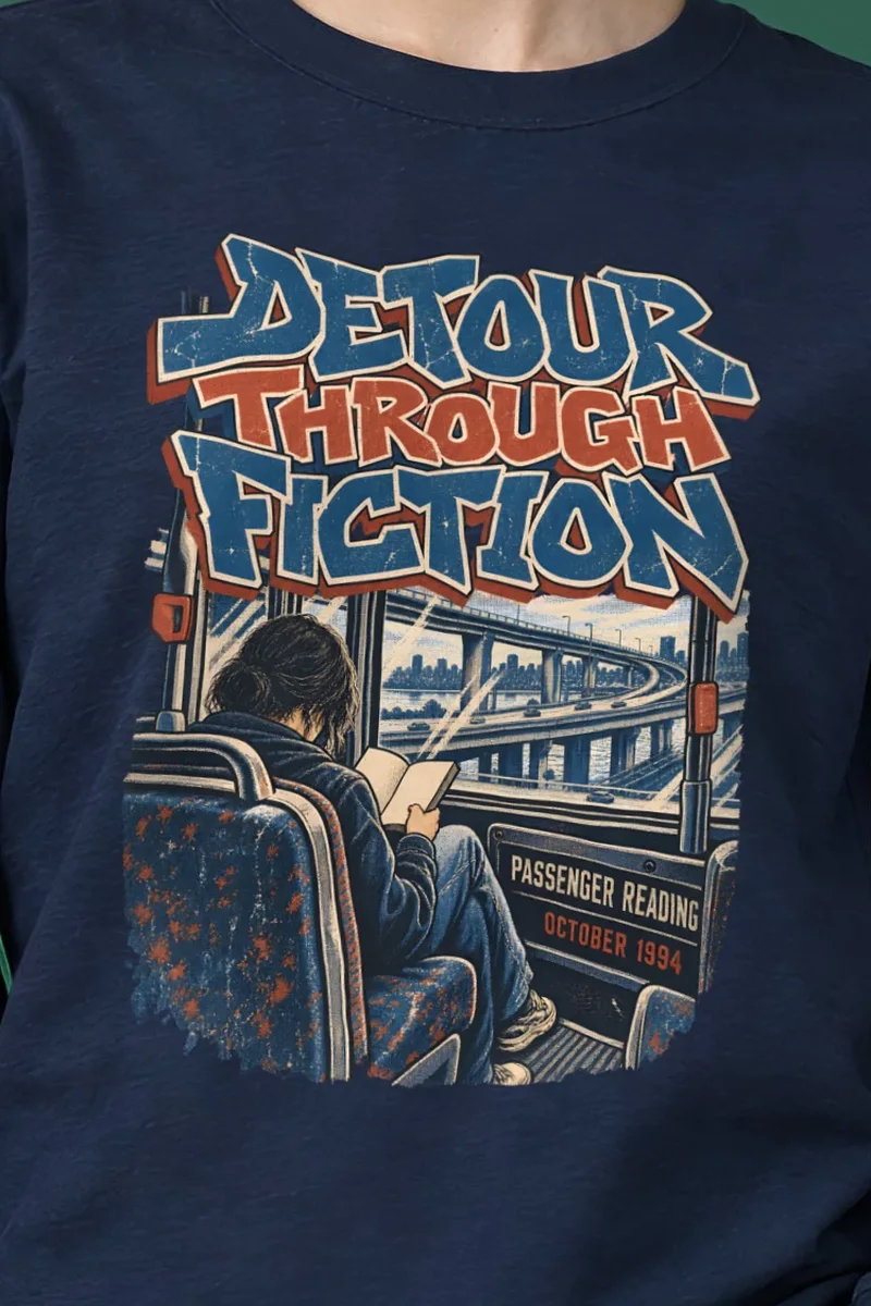 "Detour Through Fiction" Unisex Longsleeve T-shirt - the graphic up close