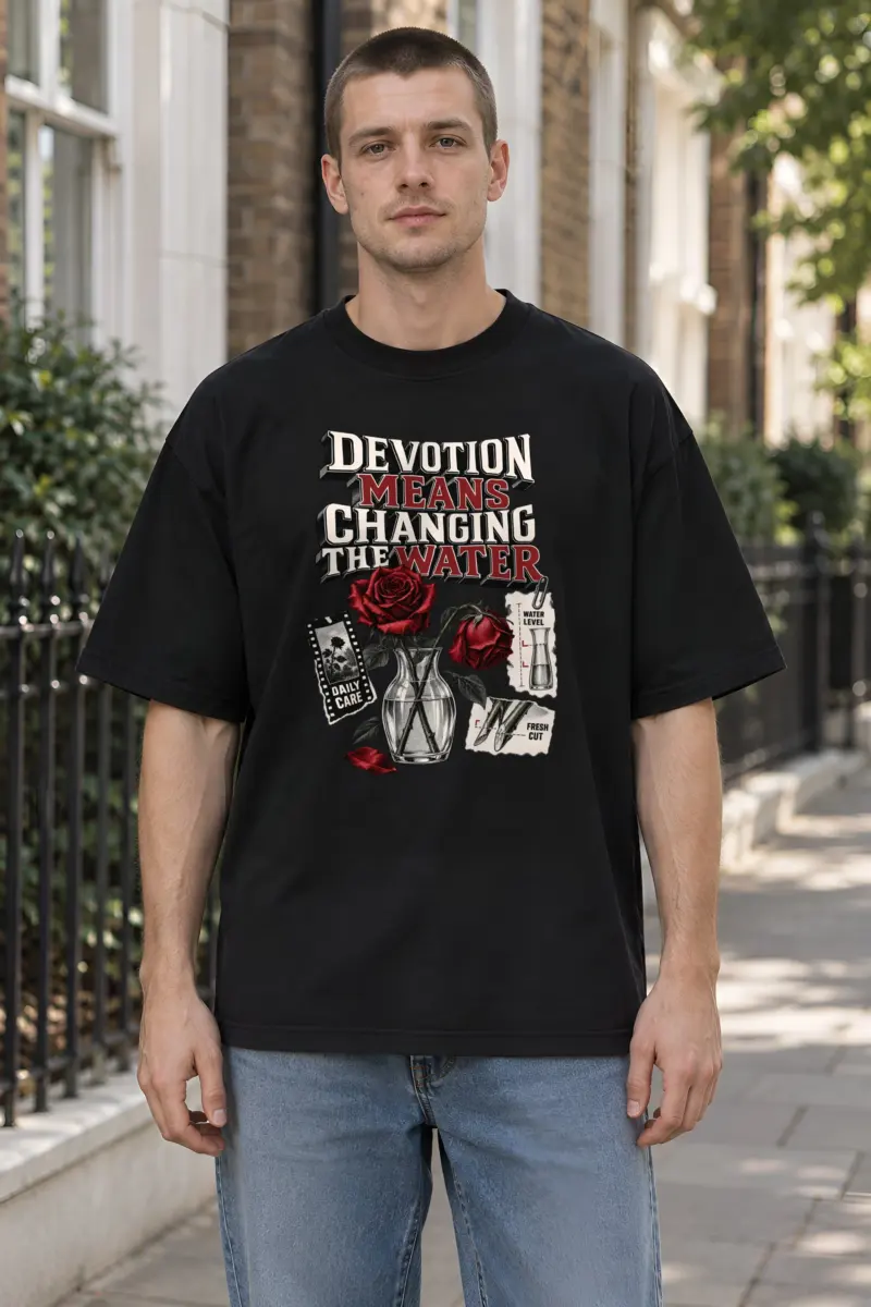 "Devotion Means Changing the Water" Unisex Oversized Heavyweight Crewneck T-Shirt