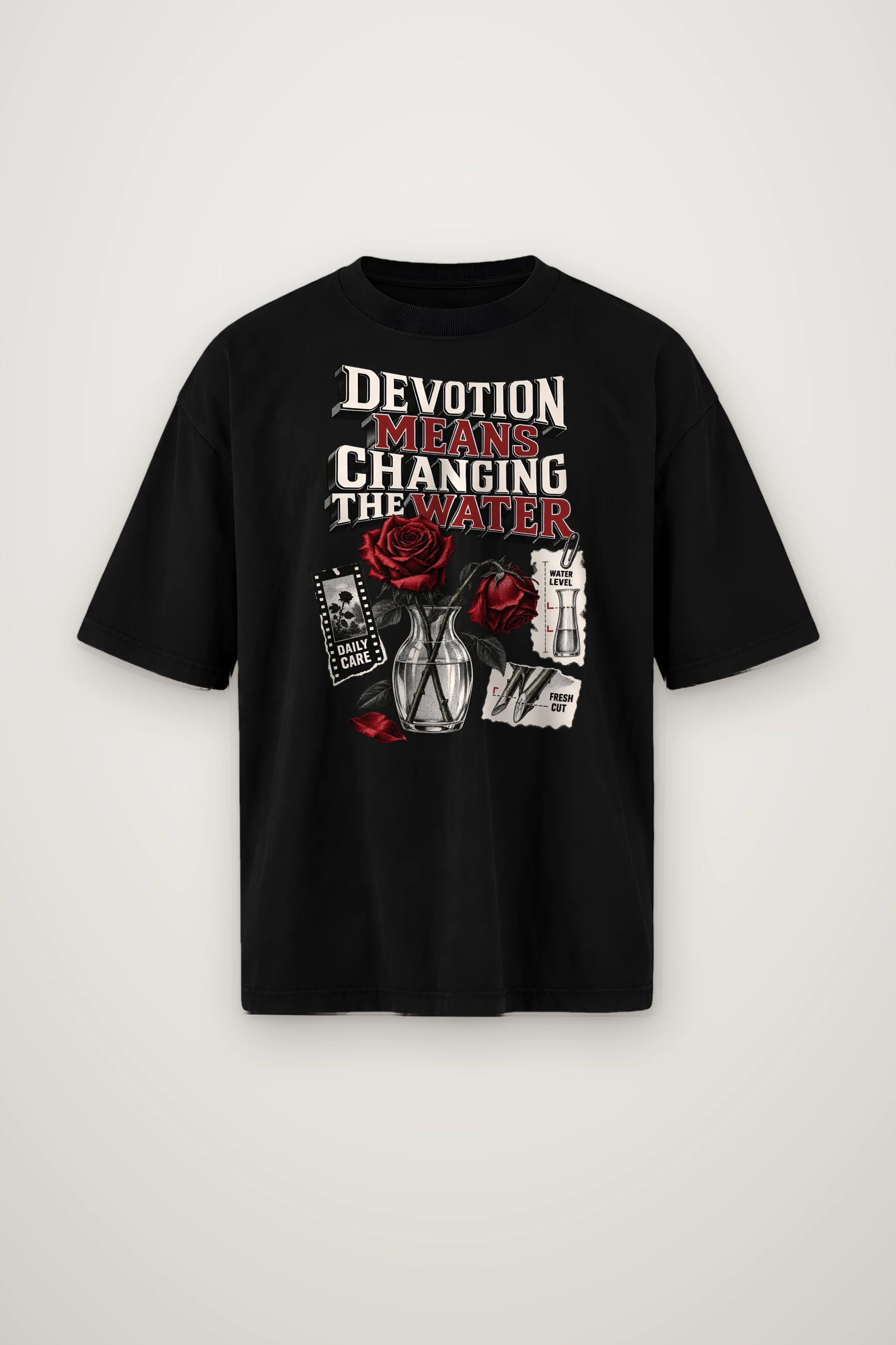 "Devotion Means Changing the Water" Men's Oversized Heavyweight Crewneck T-Shirt