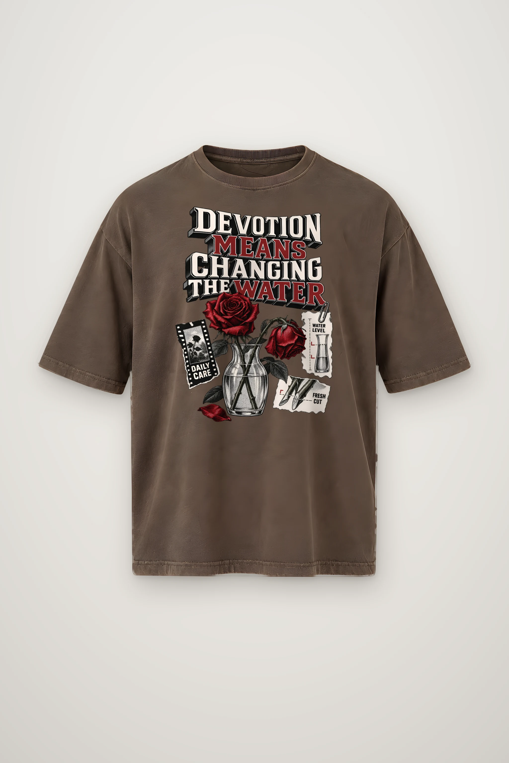 "Devotion Means Changing the Water" Men's Oversized Heavyweight Crewneck T-Shirt
