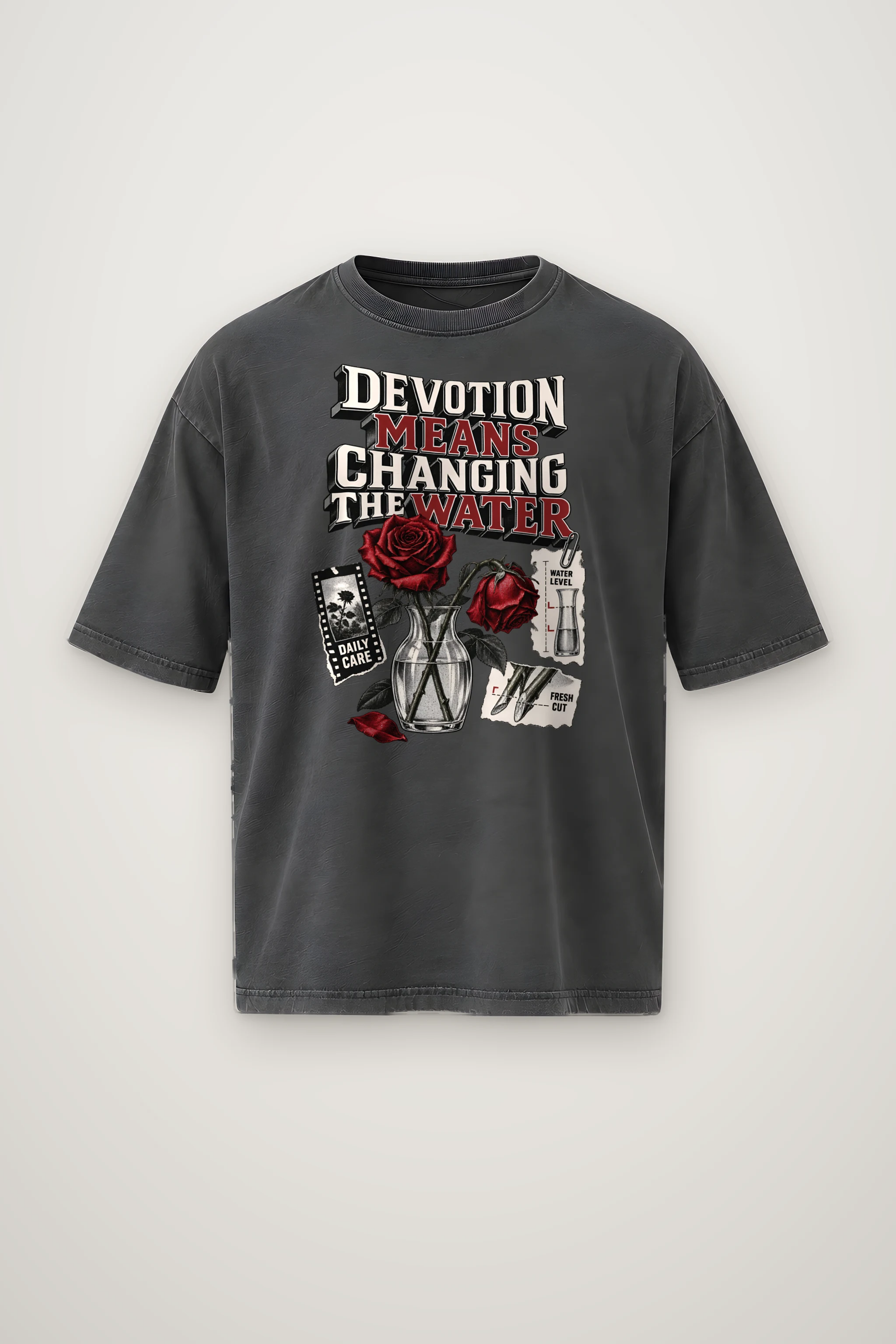 "Devotion Means Changing the Water" Men's Oversized Heavyweight Crewneck T-Shirt