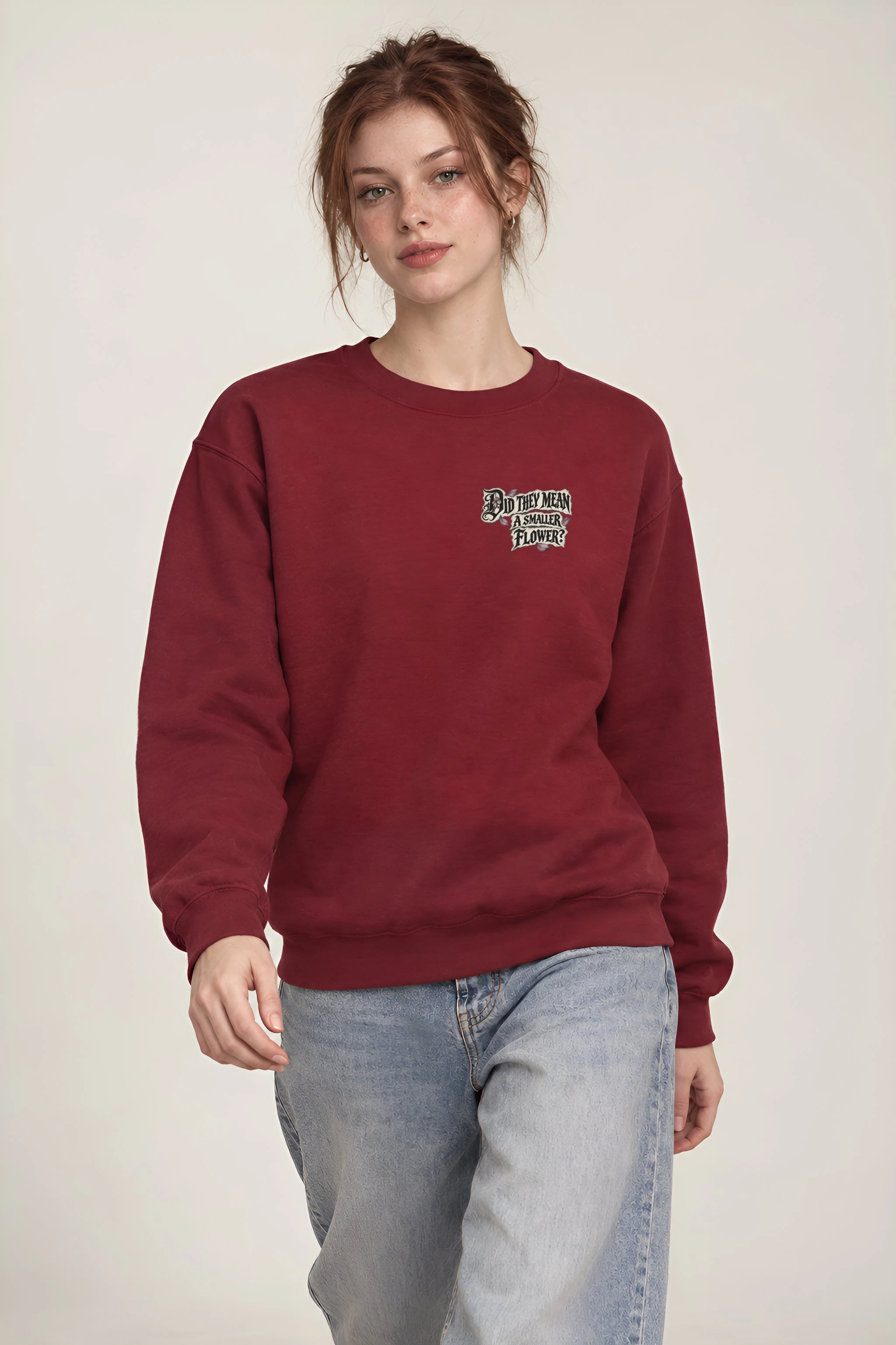 "Did They Mean a Smaller Flower?" Heavy Blend Unisex Crewneck Sweatshirt