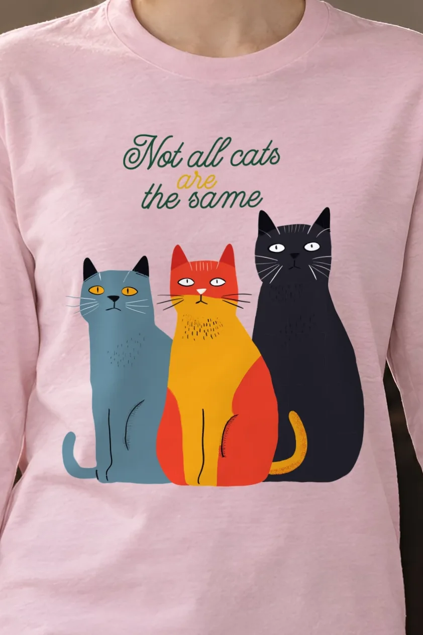 "Different Cats Club" Unisex Longsleeve T-shirt - the graphic up close