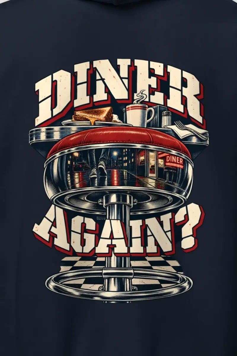 "Diner Again?" Heavy Blend Unisex Pullover Hoodie - the graphic up close