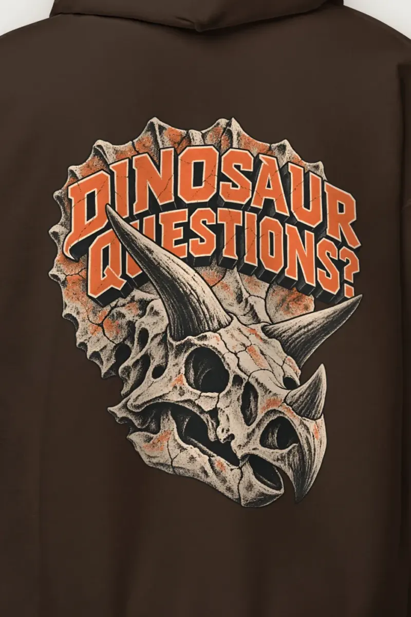 "Dinosaur Questions Triceratops Skull" Heavy Blend Unisex Pullover Hoodie - the graphic up close