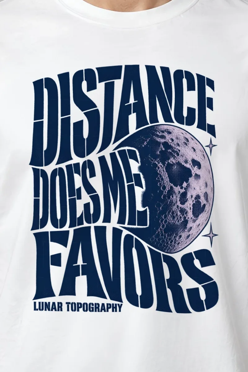 "Distance Does Me Favors" Heavyweight Unisex Crewneck T-shirt - the graphic up close